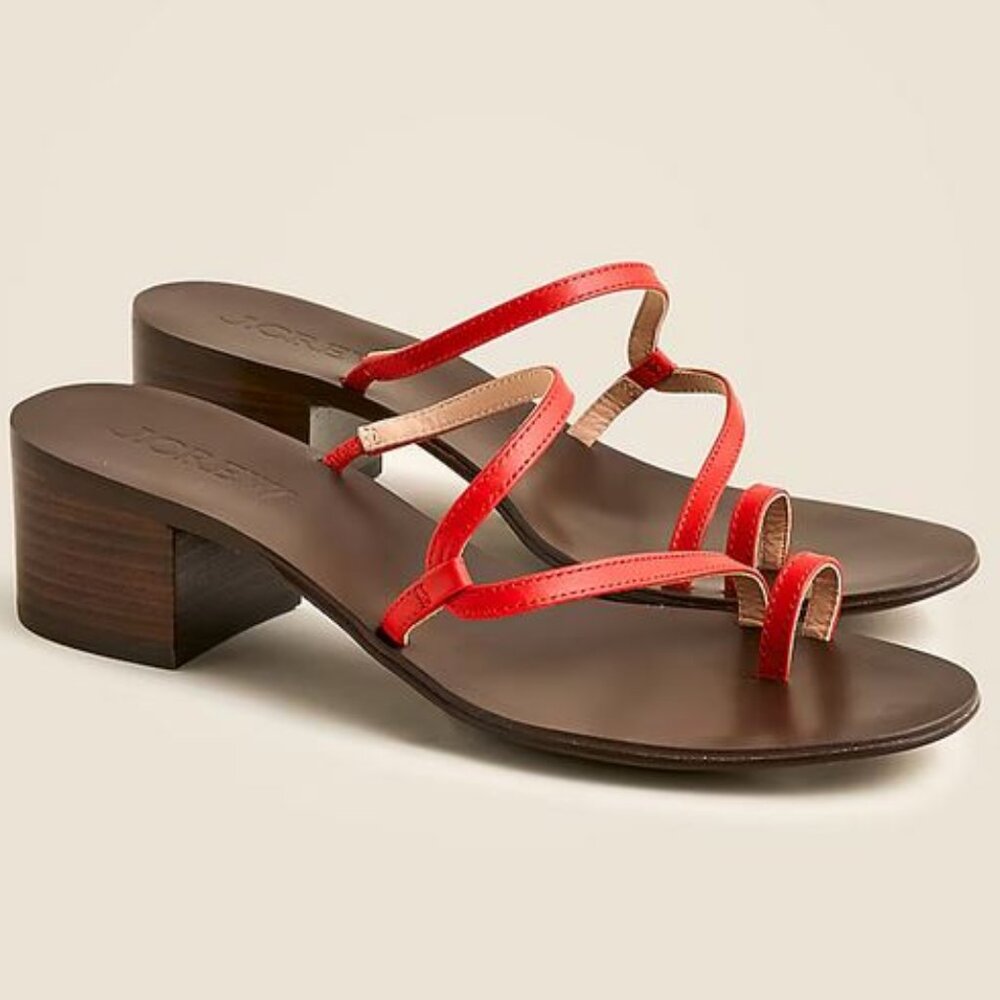 J.Crew Toe-ring block-heel sandals in red leather womens SZ 7.5 NIB